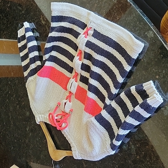 PURE Handknit 100% cotton, 3/4 sleeve, knit cropped tie back sweater size S/M - Picture 2 of 11